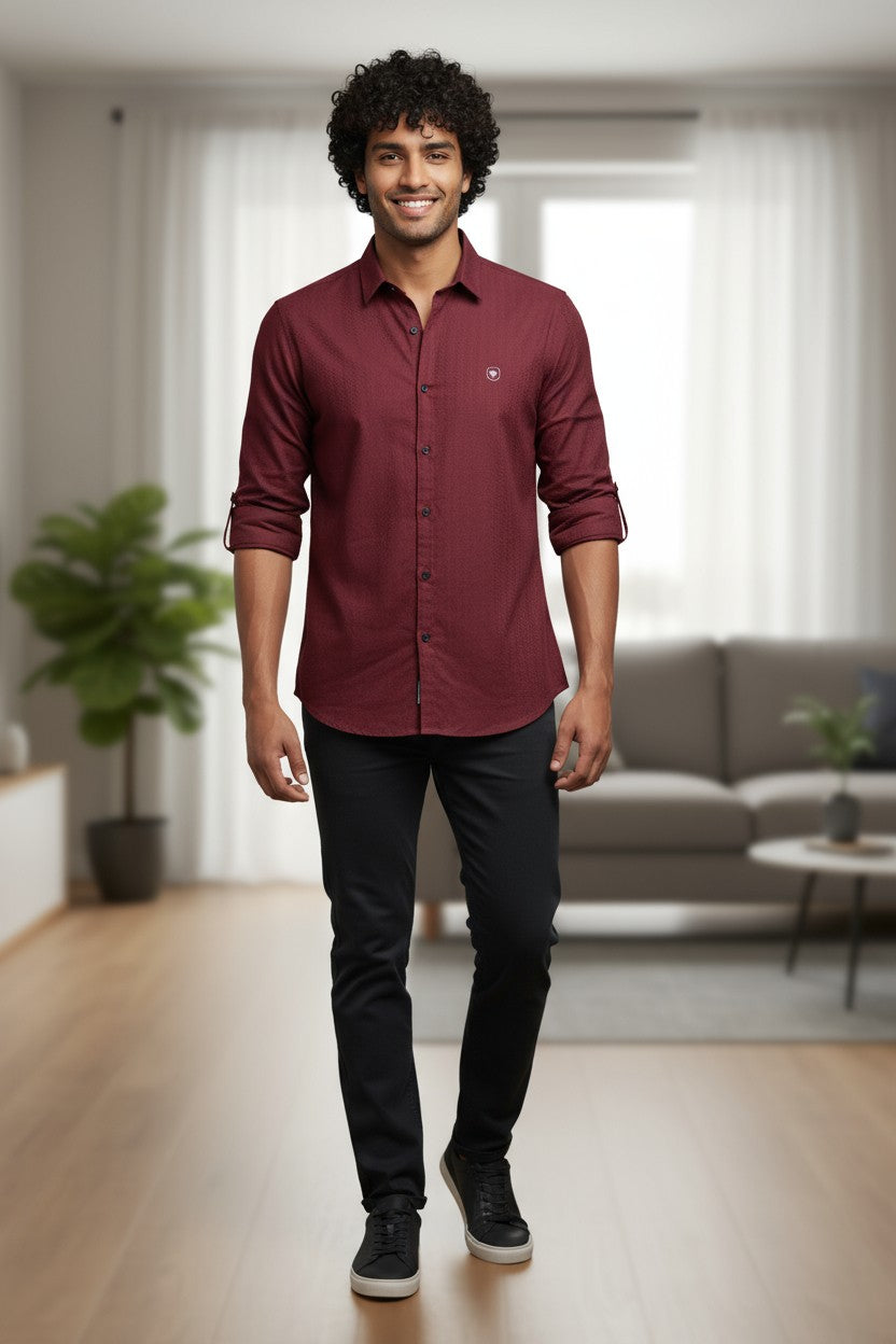 Coco Time Textured Shirt Maroon