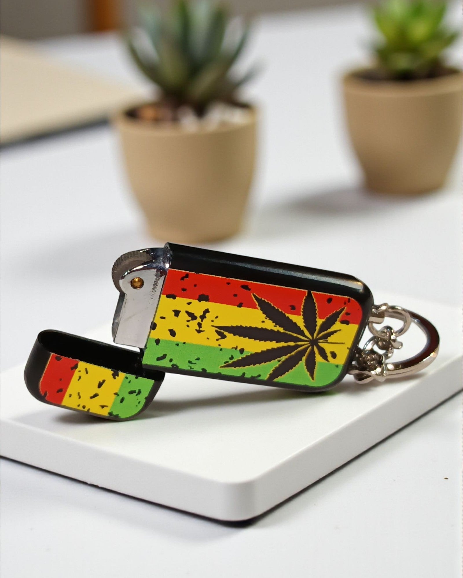 Rasta Print Lighter with Key Chain