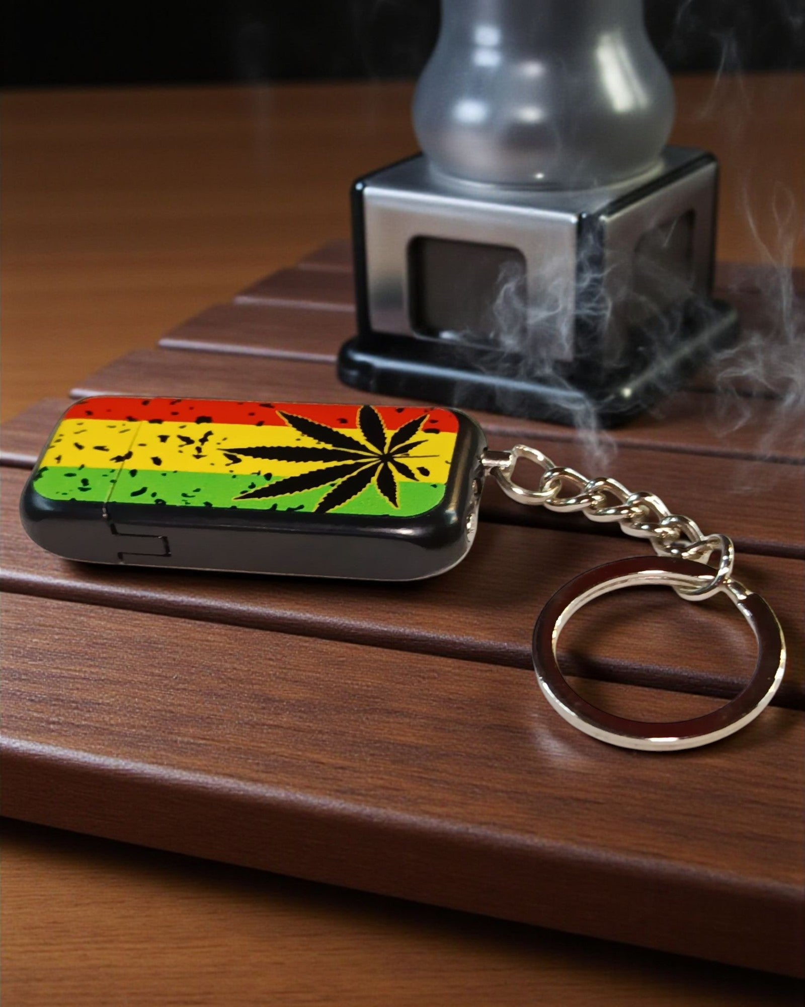 Rasta Print Lighter with Key Chain