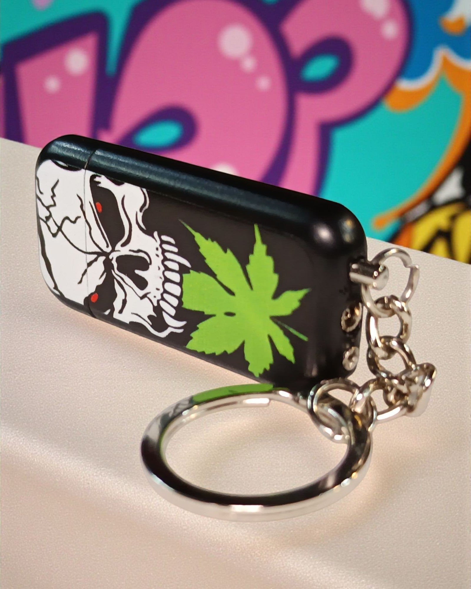 Skull Print Lighter with Key Chain