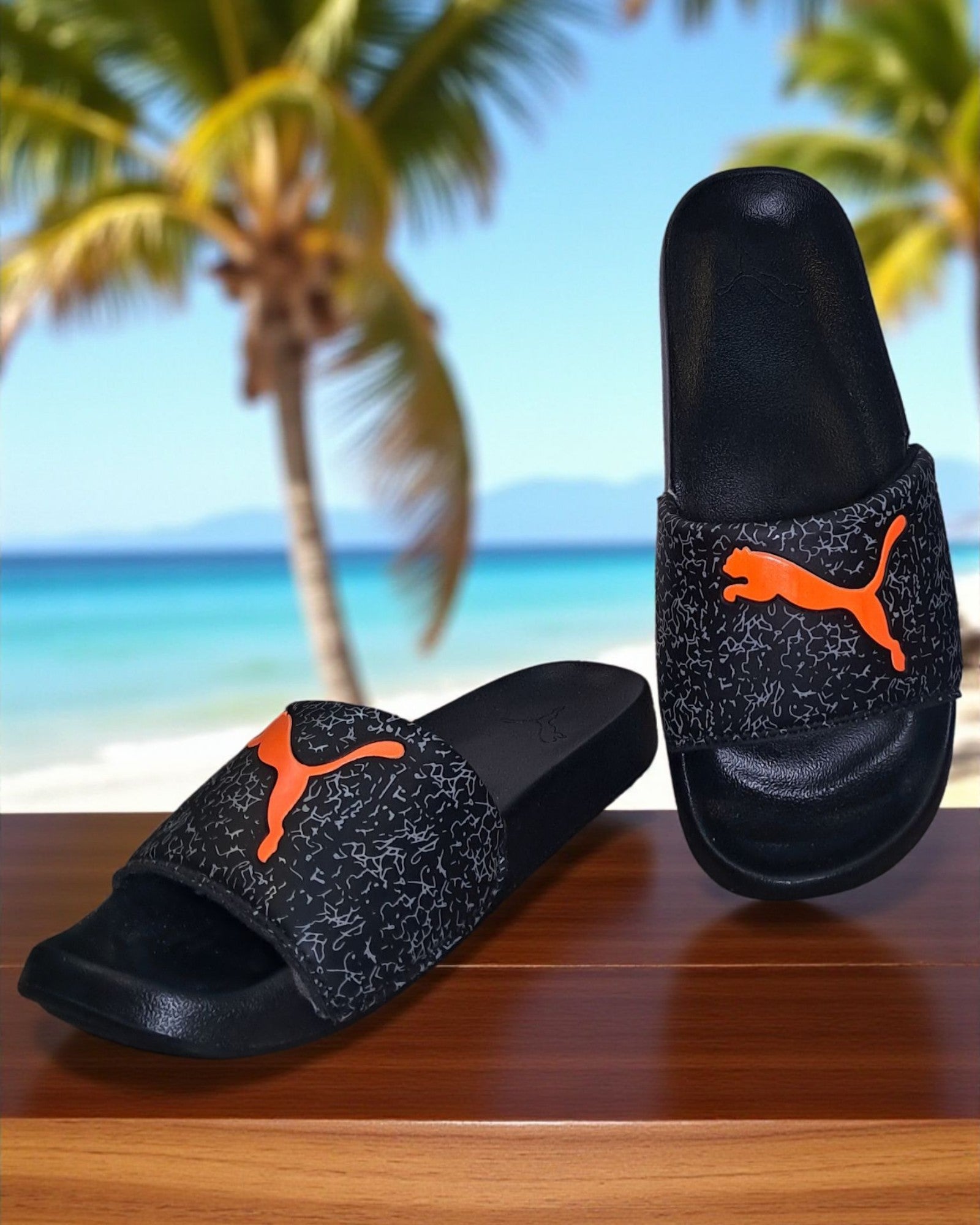 Puma Printed and Logo Slipper Black