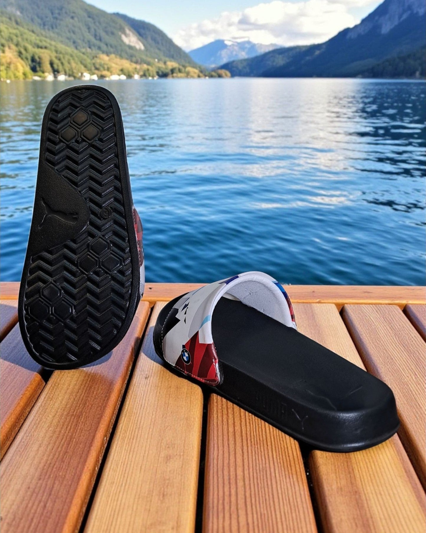 BMW Motor Sport Printed Sliders for Men White Black