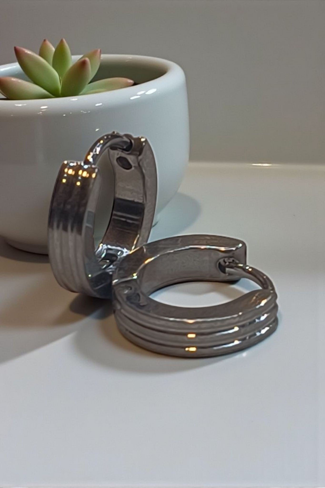 Twin Line Silver Hoop Earring