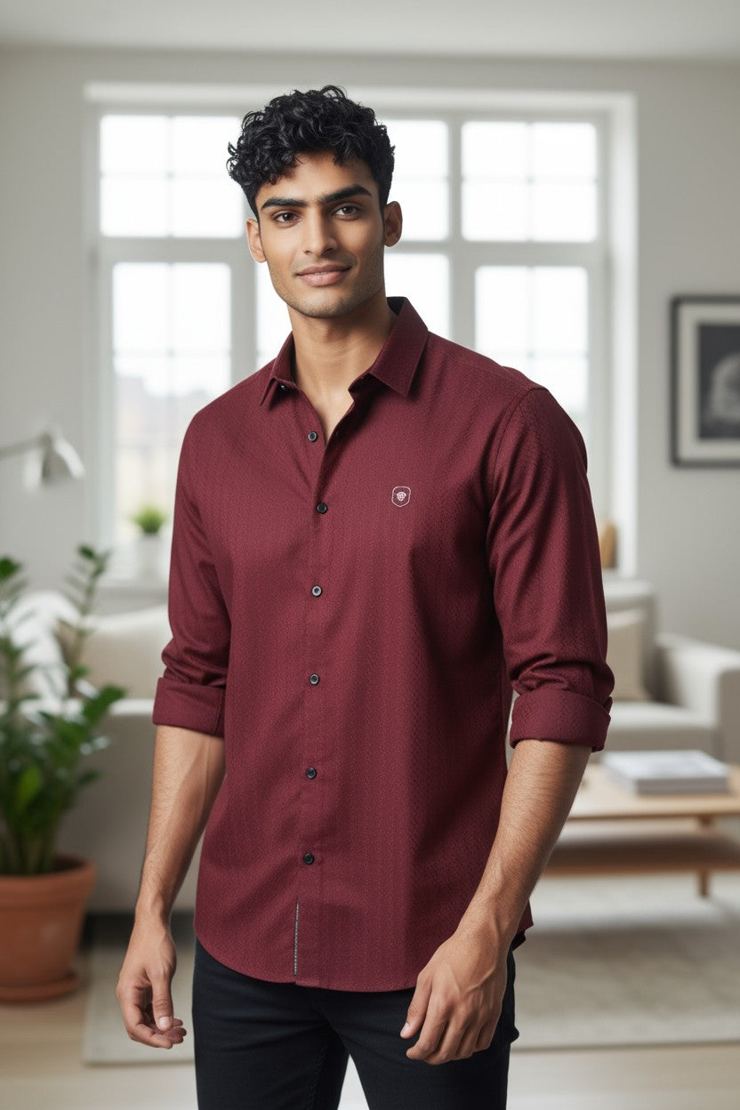 Coco Time Textured Shirt Maroon