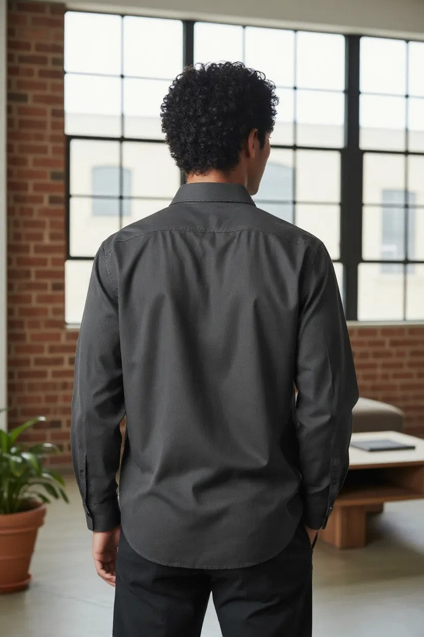 HOM Plain Vertical Woven Shirt Deep Grey