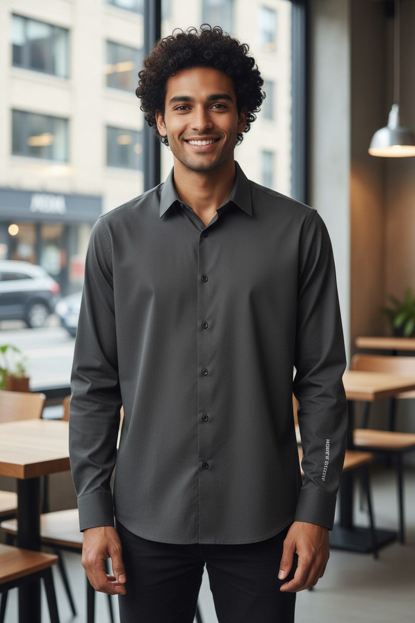 HOM Plain Vertical Woven Shirt Deep Grey