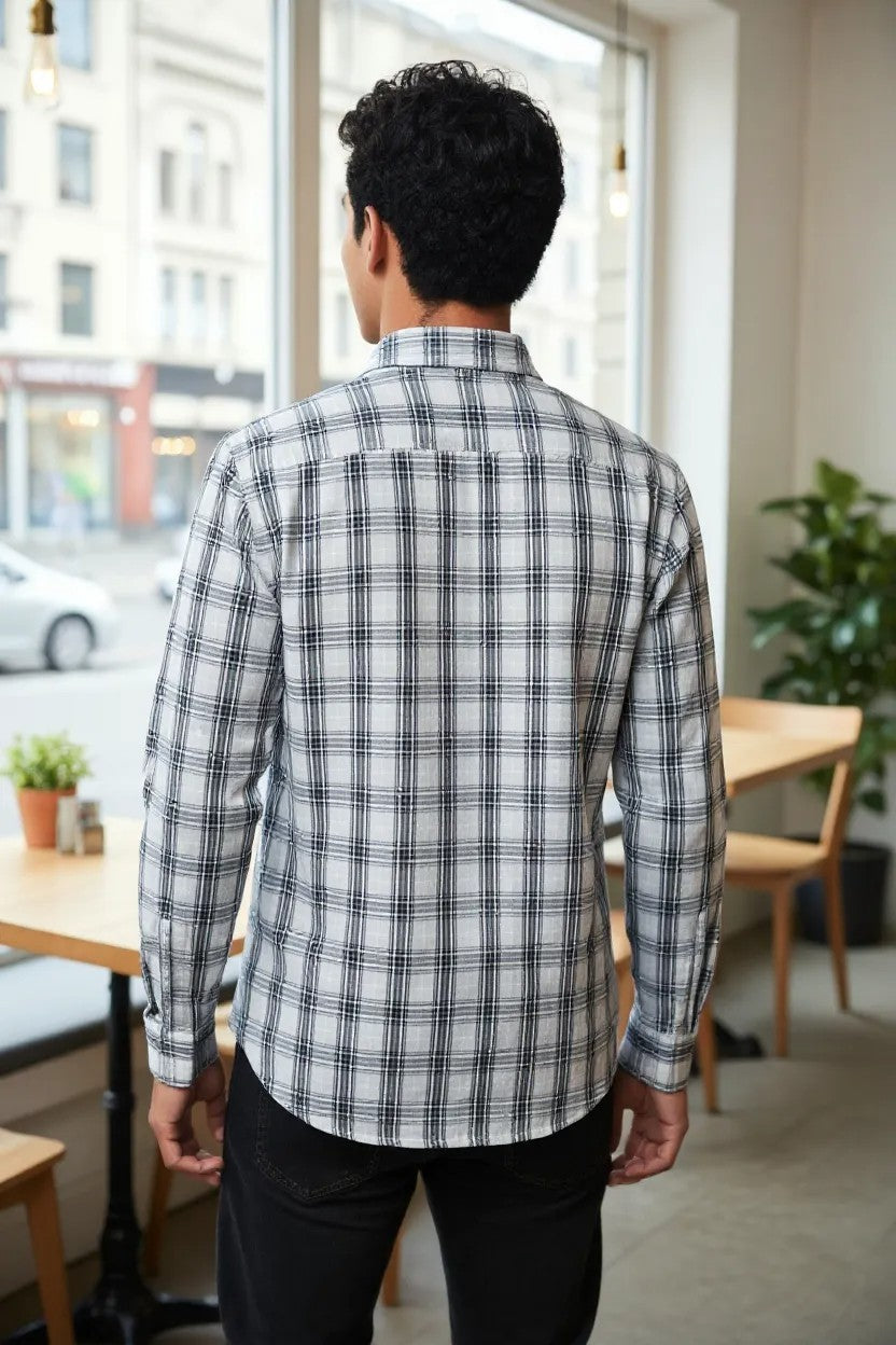 Tom Hatton Check Shirt White Grey HSA 6132
