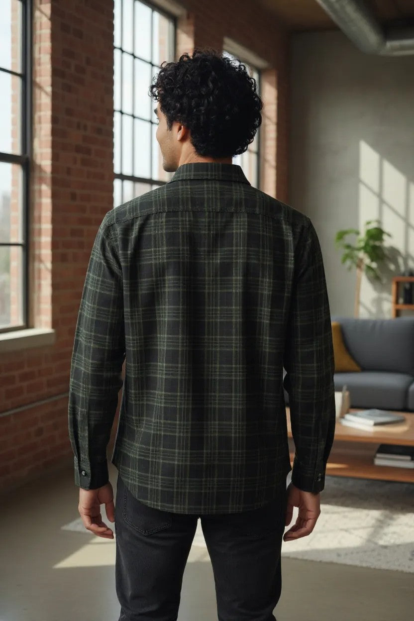 Tom Hatton Printed Check Shirt Black Green SA 5088
