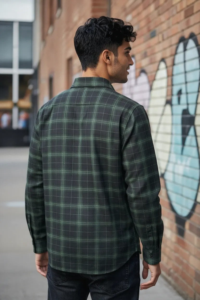 Tom Hatton Printed Check Shirt Green Black SA 5091