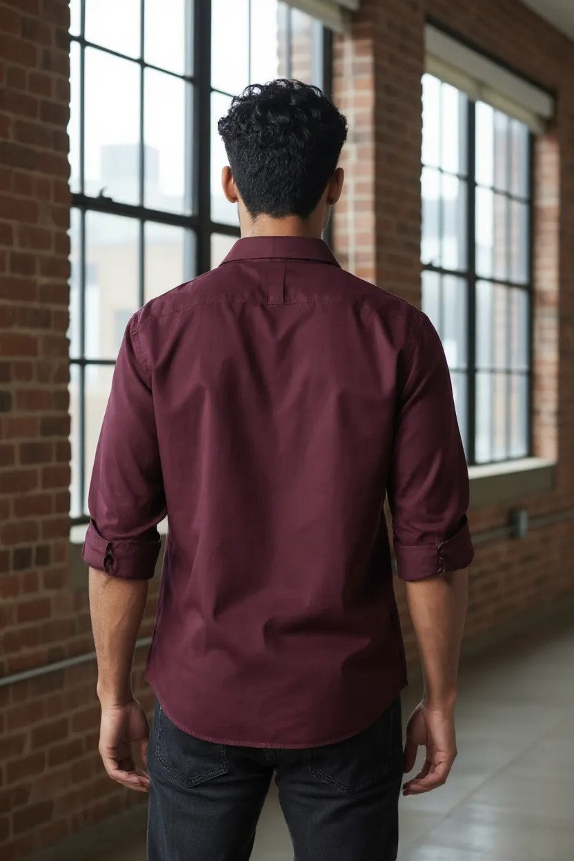 Tom Hatton Plain Shirt Maroon SA 5438