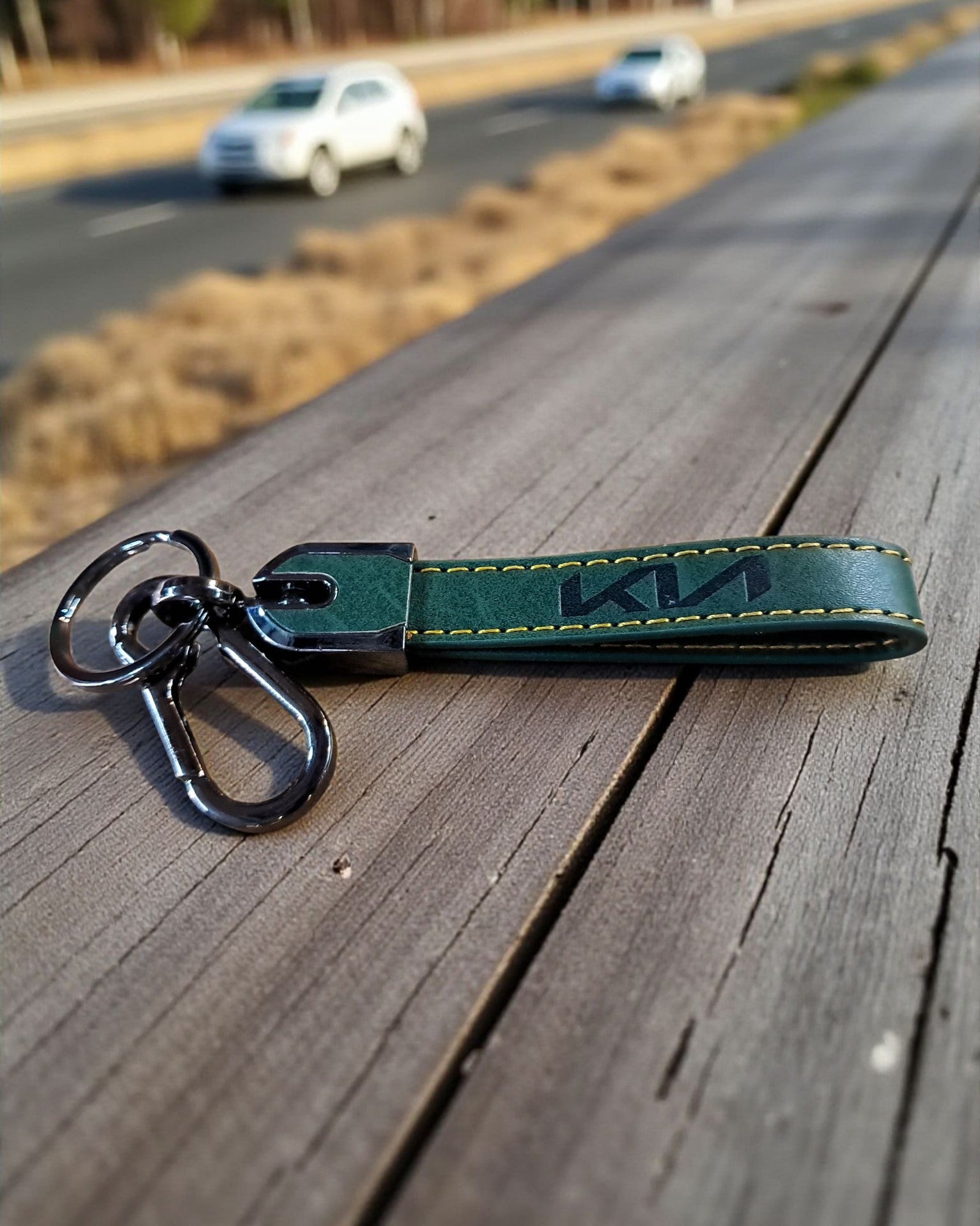 Kia Keychain with PU Leather Side Stich Straps