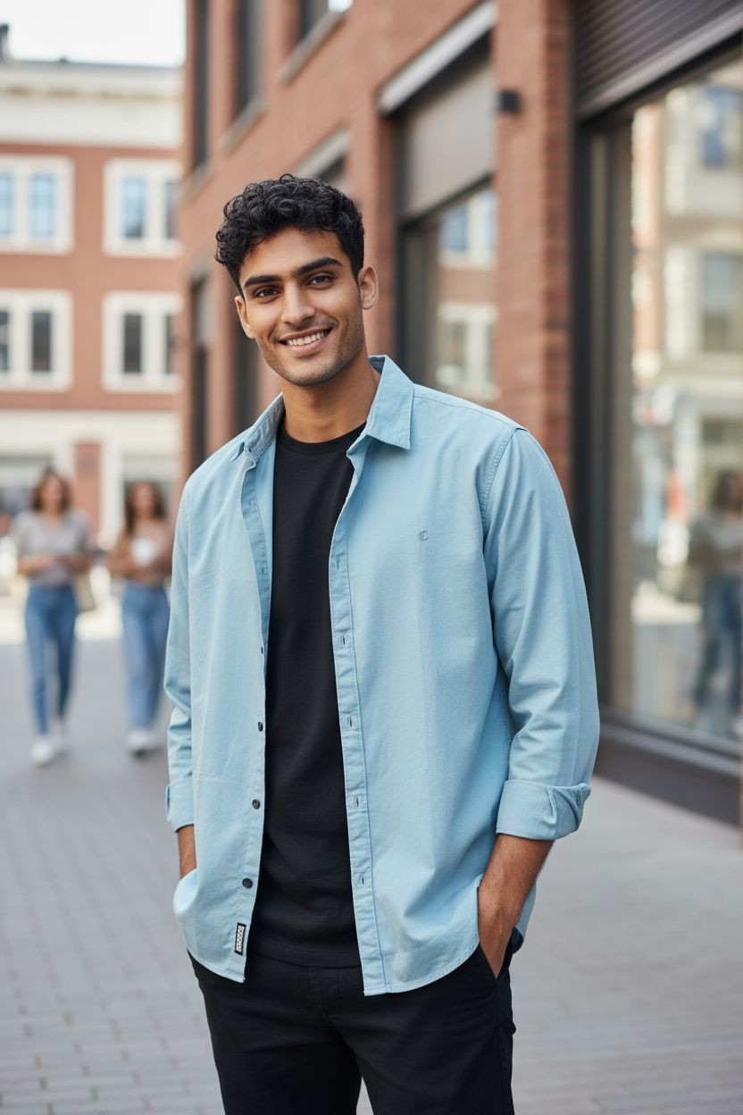 Carnot Plain Satin Shirt Aqua Blue
