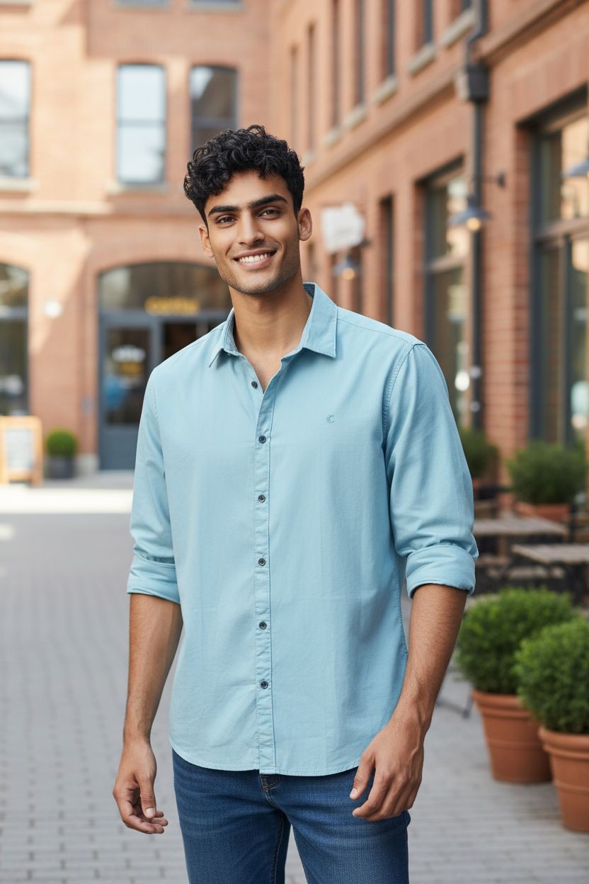 Carnot Plain Satin Shirt Aqua Blue
