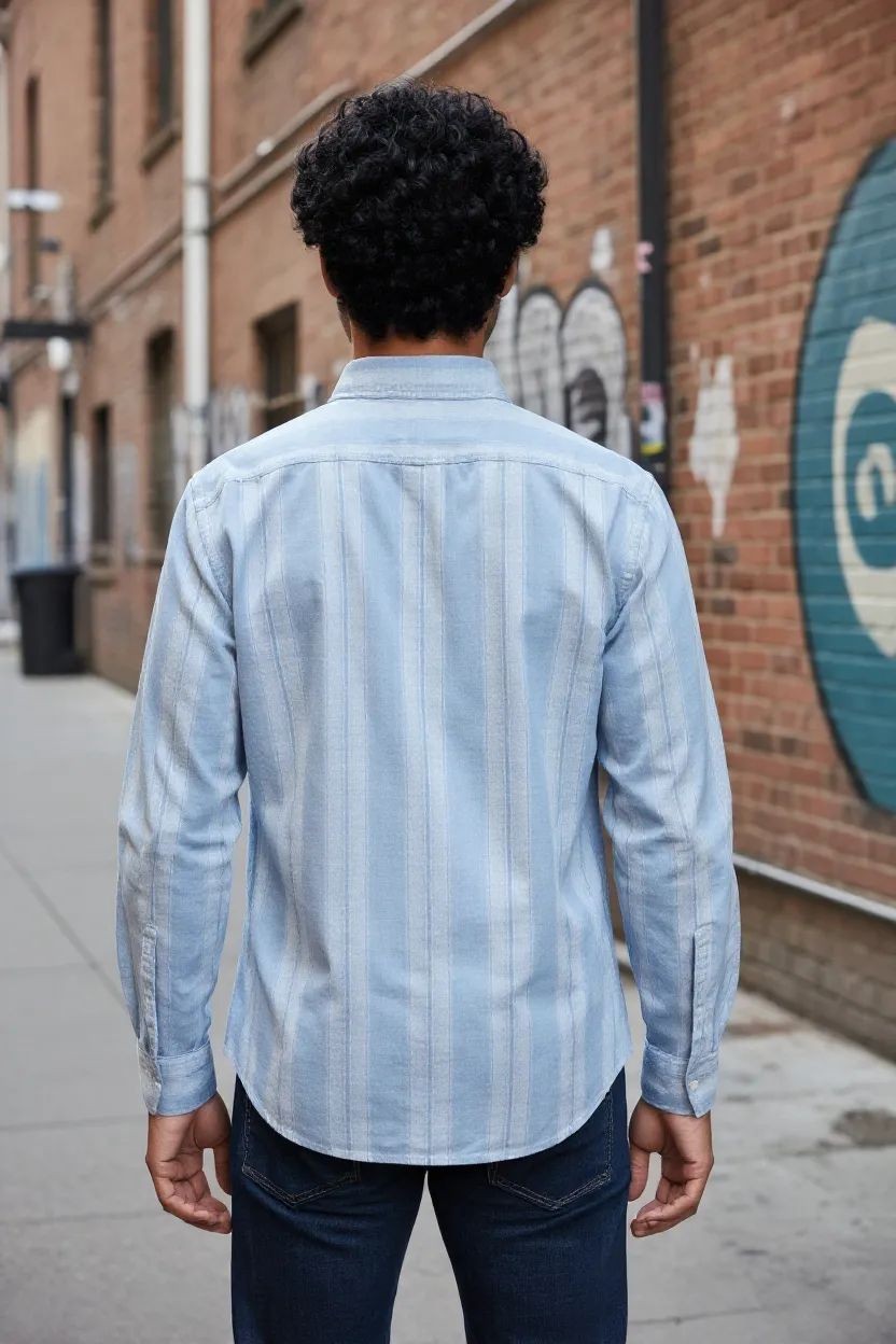Vintage Auto Vertical Stripe Shirt Blue