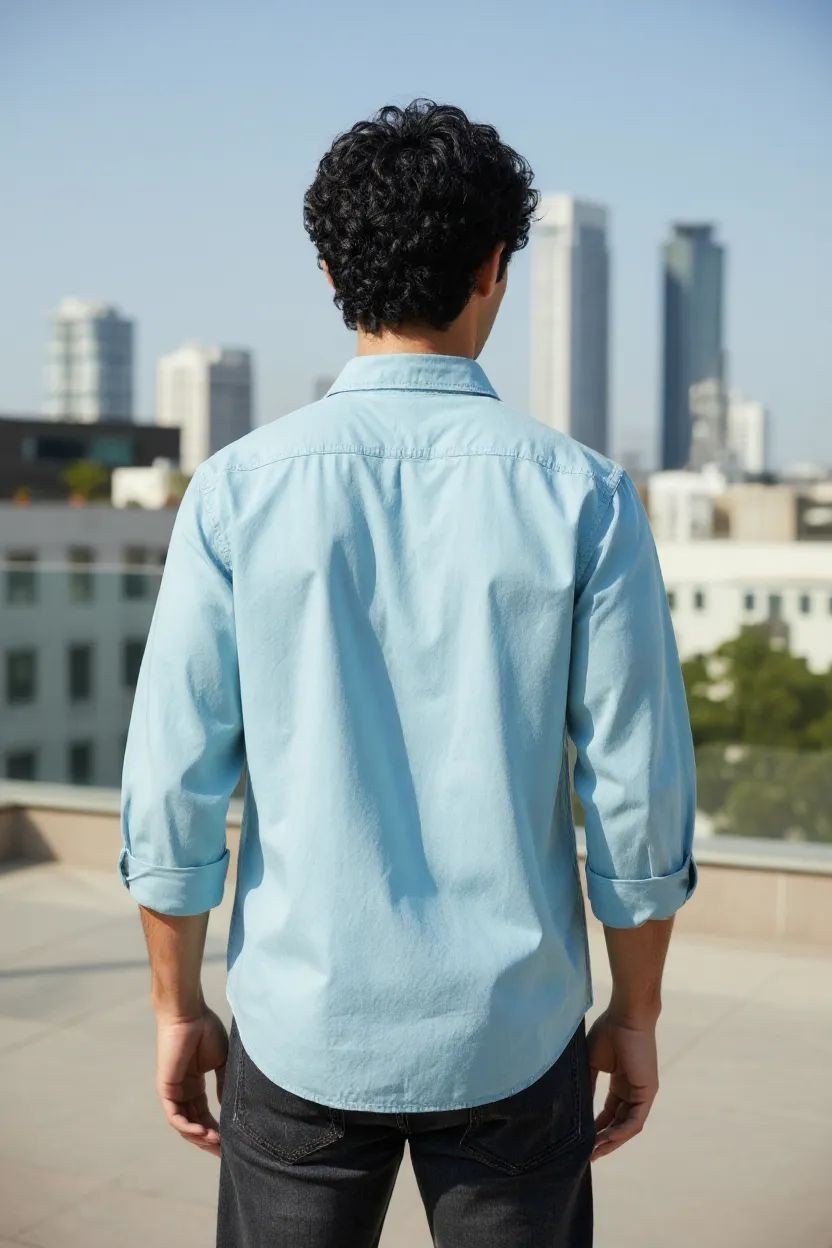 Carnot Plain Satin Shirt Aqua Blue