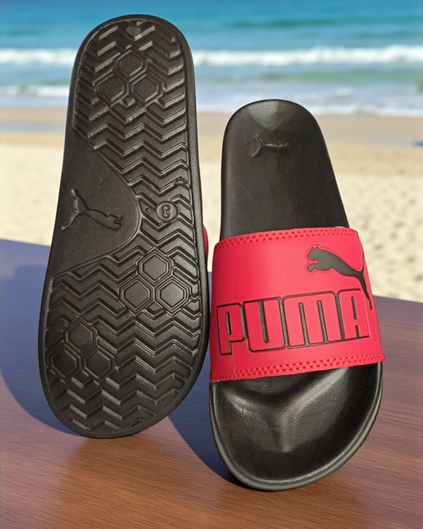 Puma Name and Logo Printed Slipper Red Black