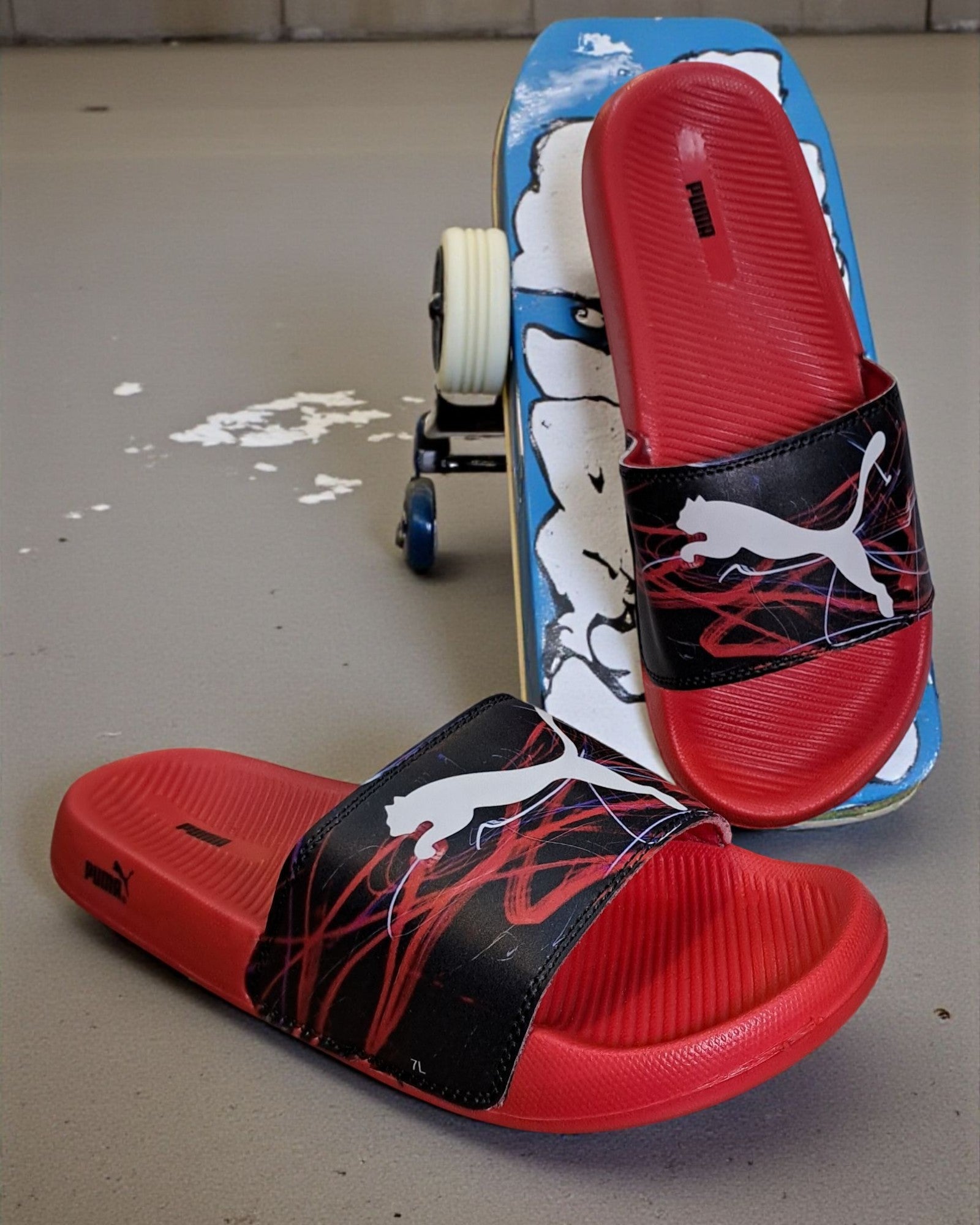 Puma Printed Sliders for Men Black Red