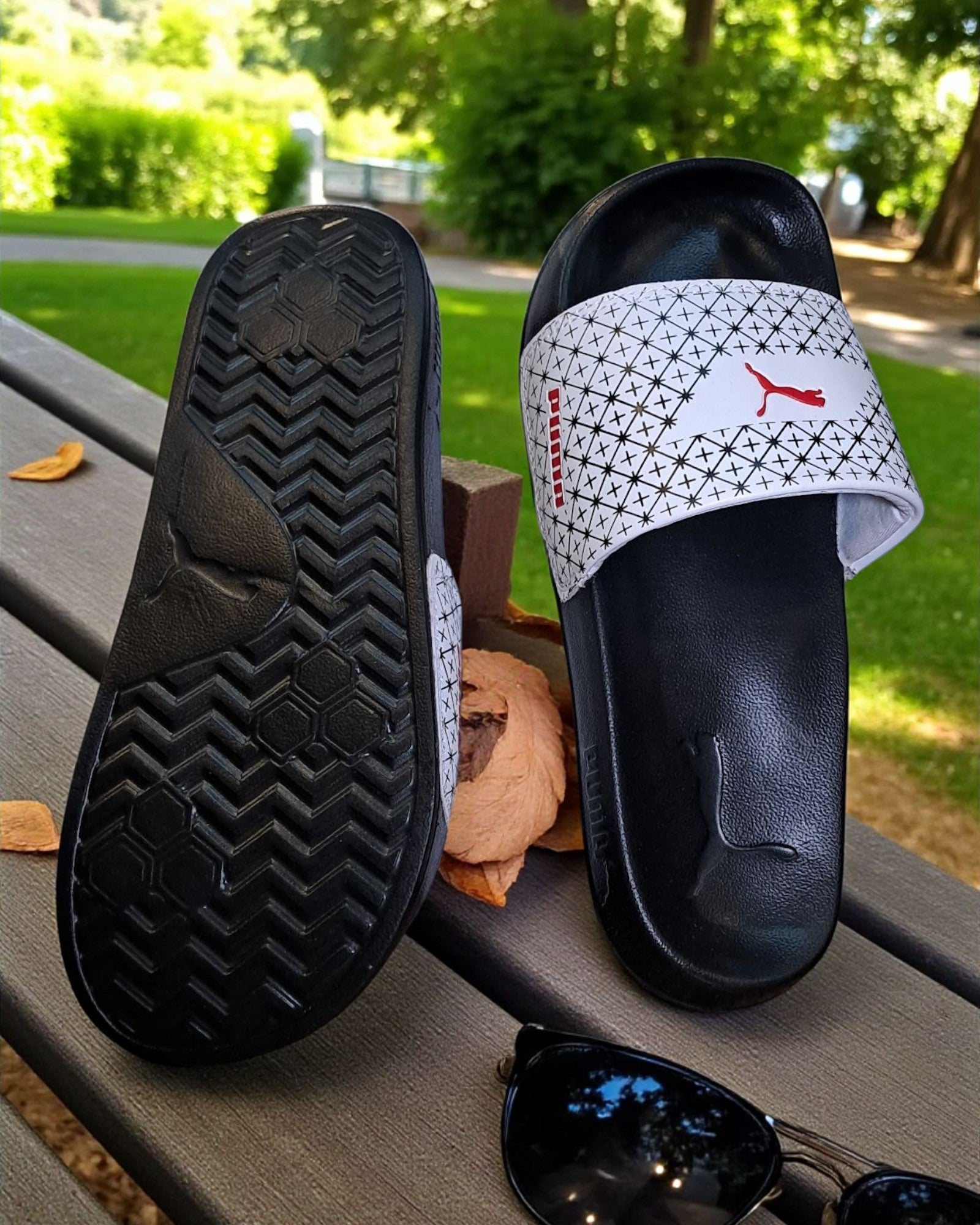 Puma Printed Sliders for Men P01 White Black