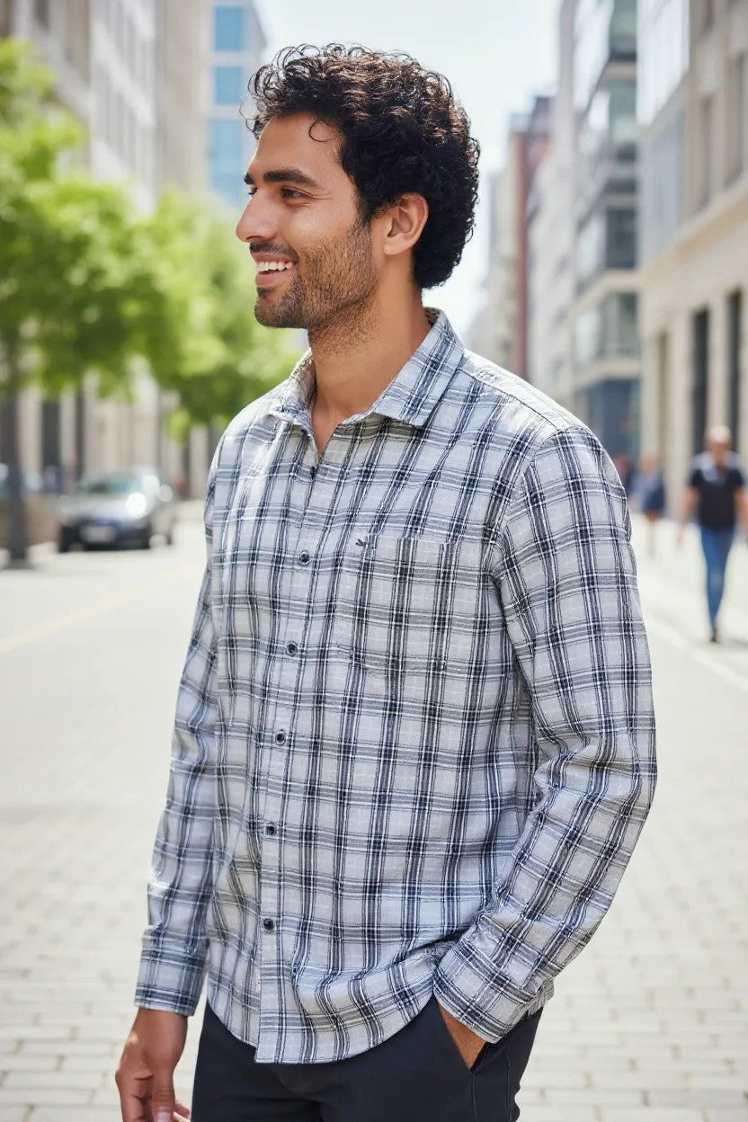 Tom Hatton Check Shirt White Grey HSA 6132