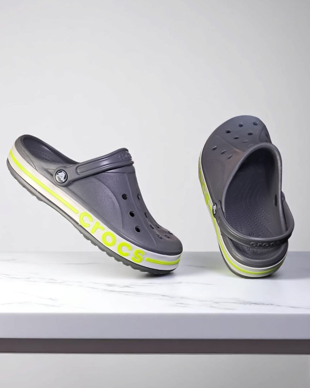 Crocs with Side Stripes for Men Grey Neon