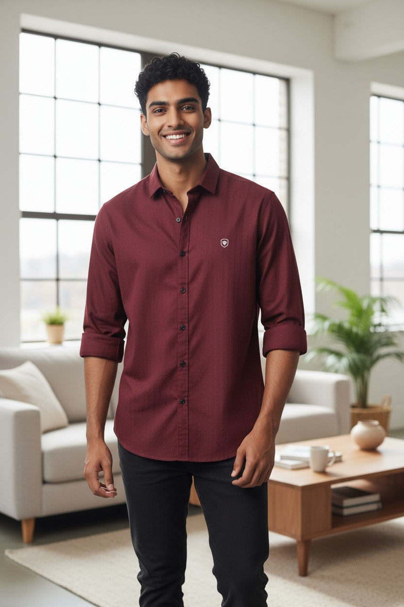 Coco Time Textured Shirt Maroon