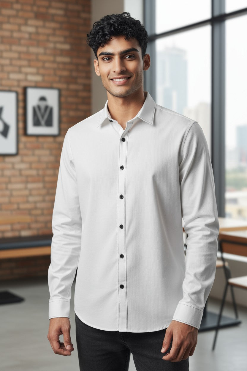 HOM Plain Vertical Woven Shirt White