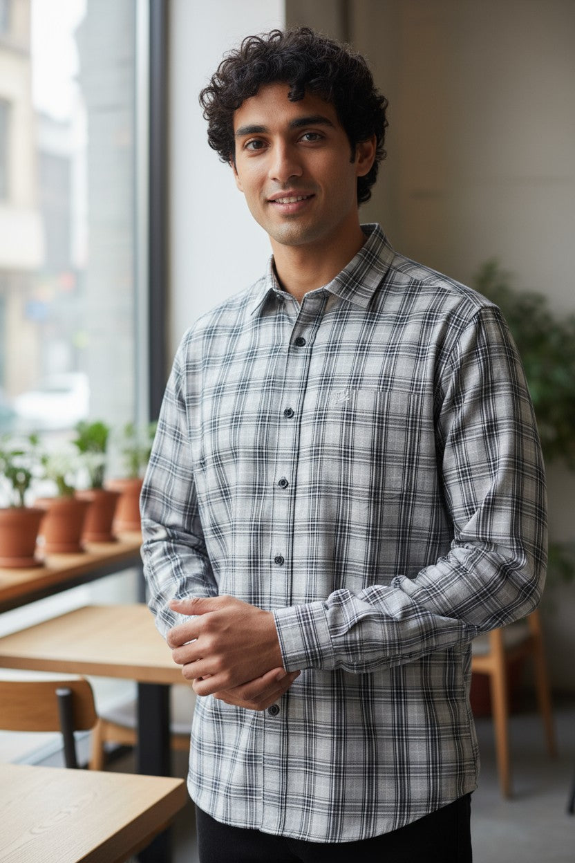 Tom Hatton Check Shirt White Grey HSA 6132