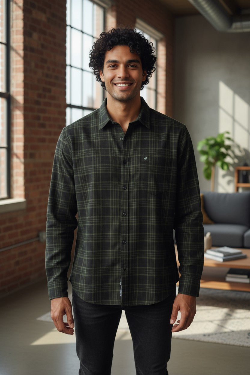 Tom Hatton Printed Check Shirt Black Green SA 5088