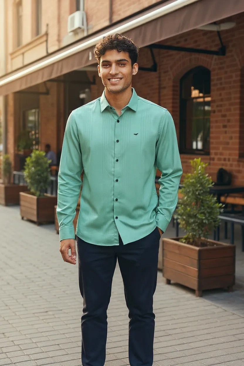 OST Lycra Satin Plain Shirt Green