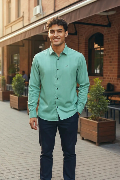OST Lycra Satin Plain Shirt Green