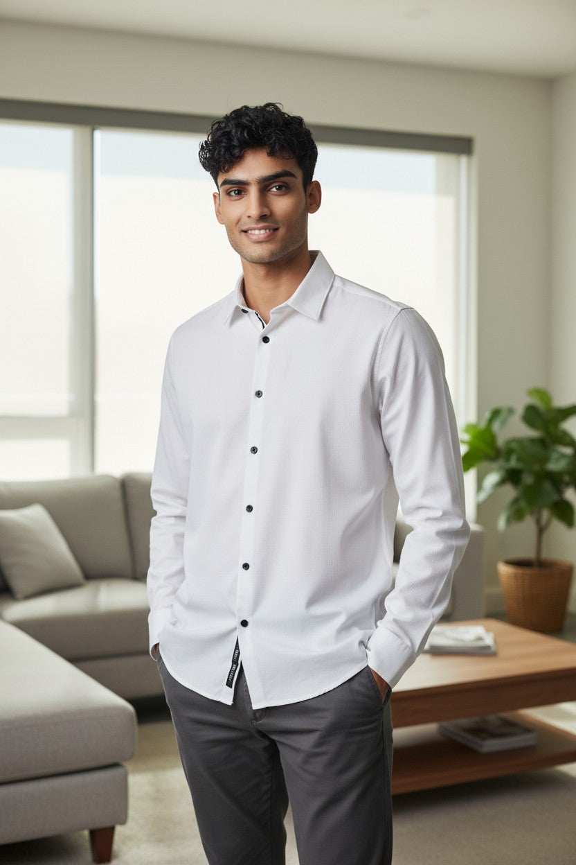 HOM Plain Vertical Woven Shirt White