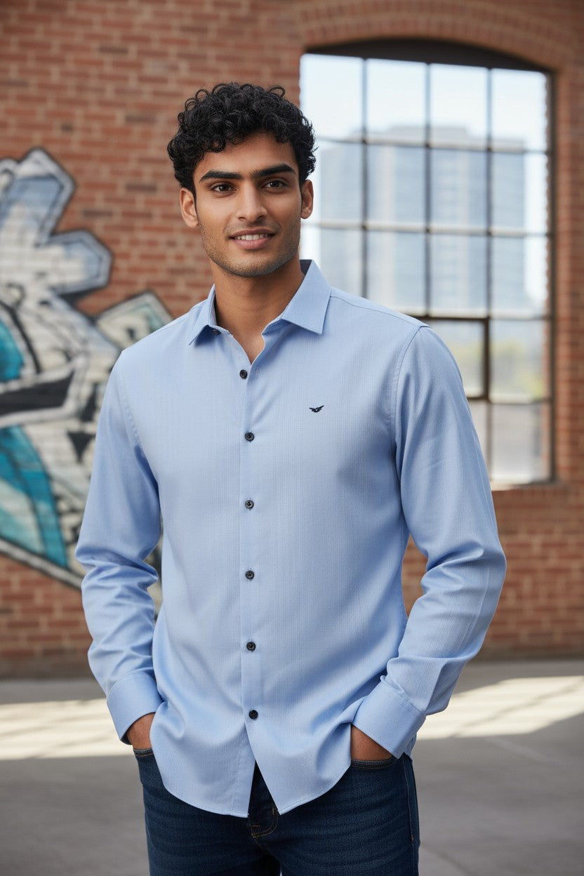 OST Lycra Satin Plain Shirt Cool Blue