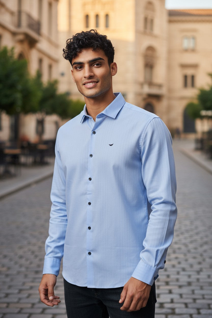 OST Lycra Satin Plain Shirt Cool Blue