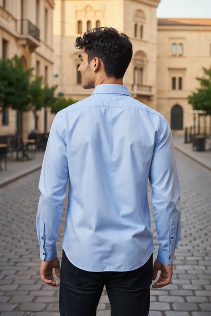 OST Lycra Satin Plain Shirt Cool Blue