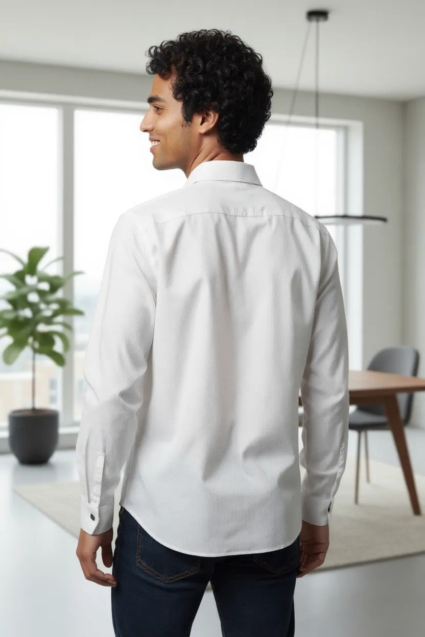 HOM Plain Vertical Woven Shirt White