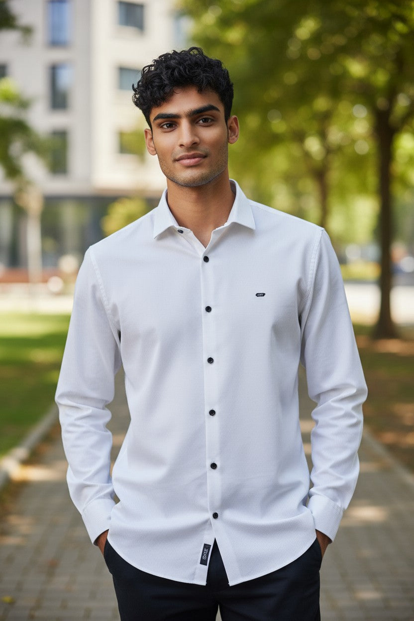 OST Lycra Satin Plain Shirt White