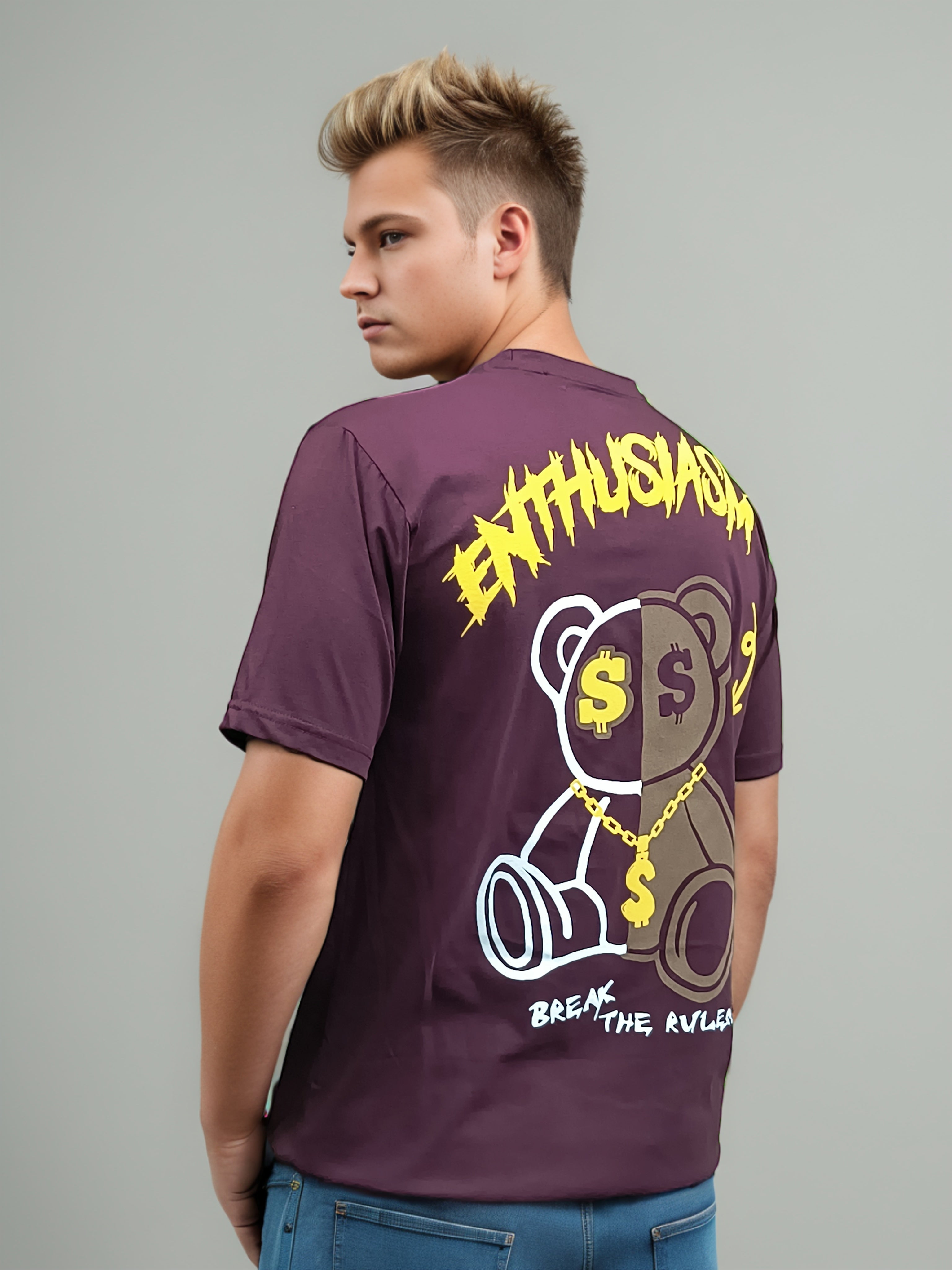 Teddy Back Printed Regular Fit Tshirt