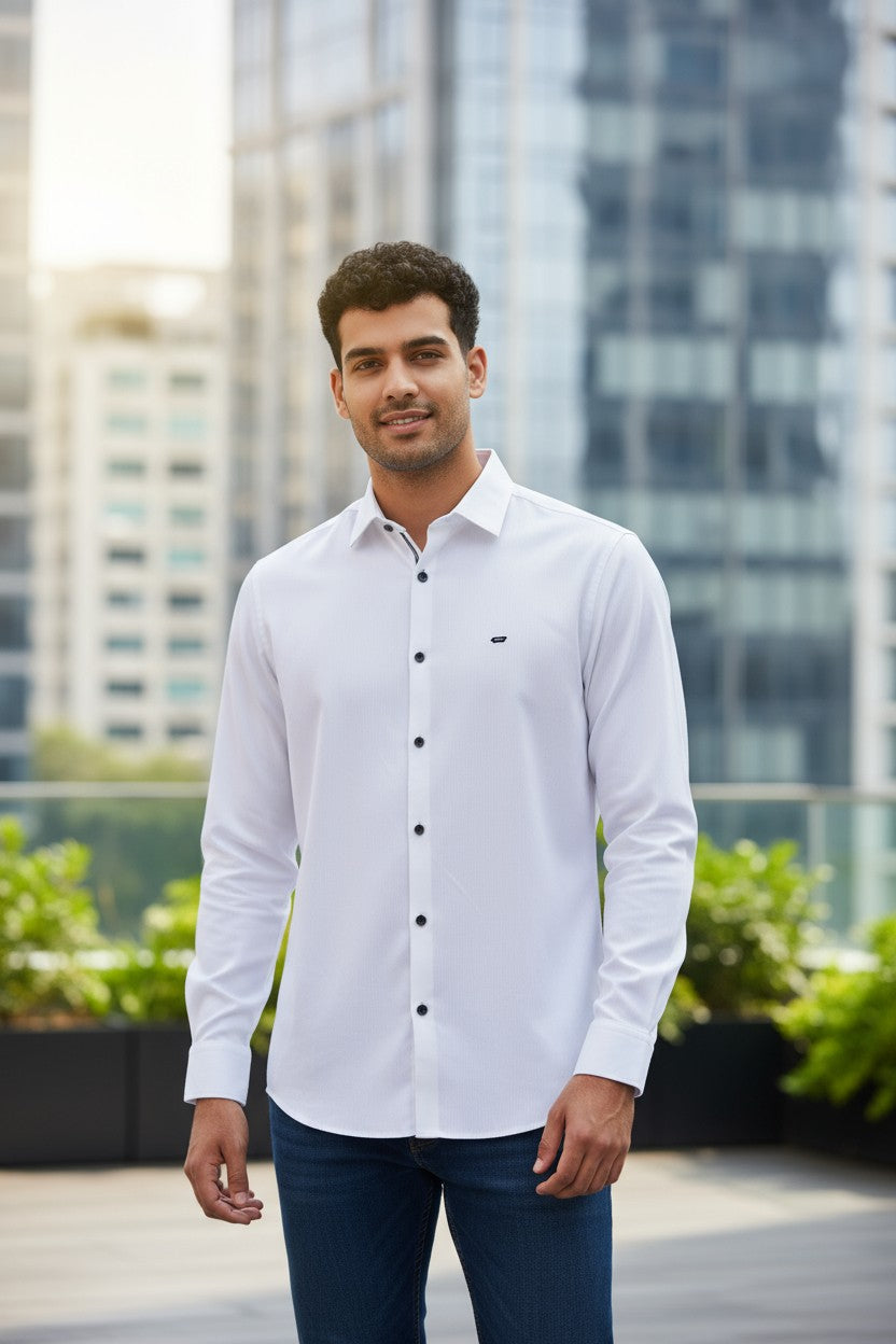 OST Lycra Satin Plain Shirt White