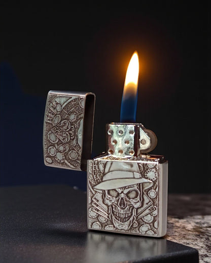Zippo Style Skull Print Gas Lighter