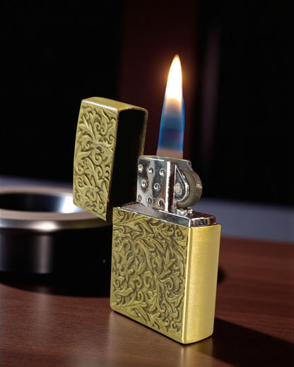 Zippo Style Leaf Print Gas Lighter