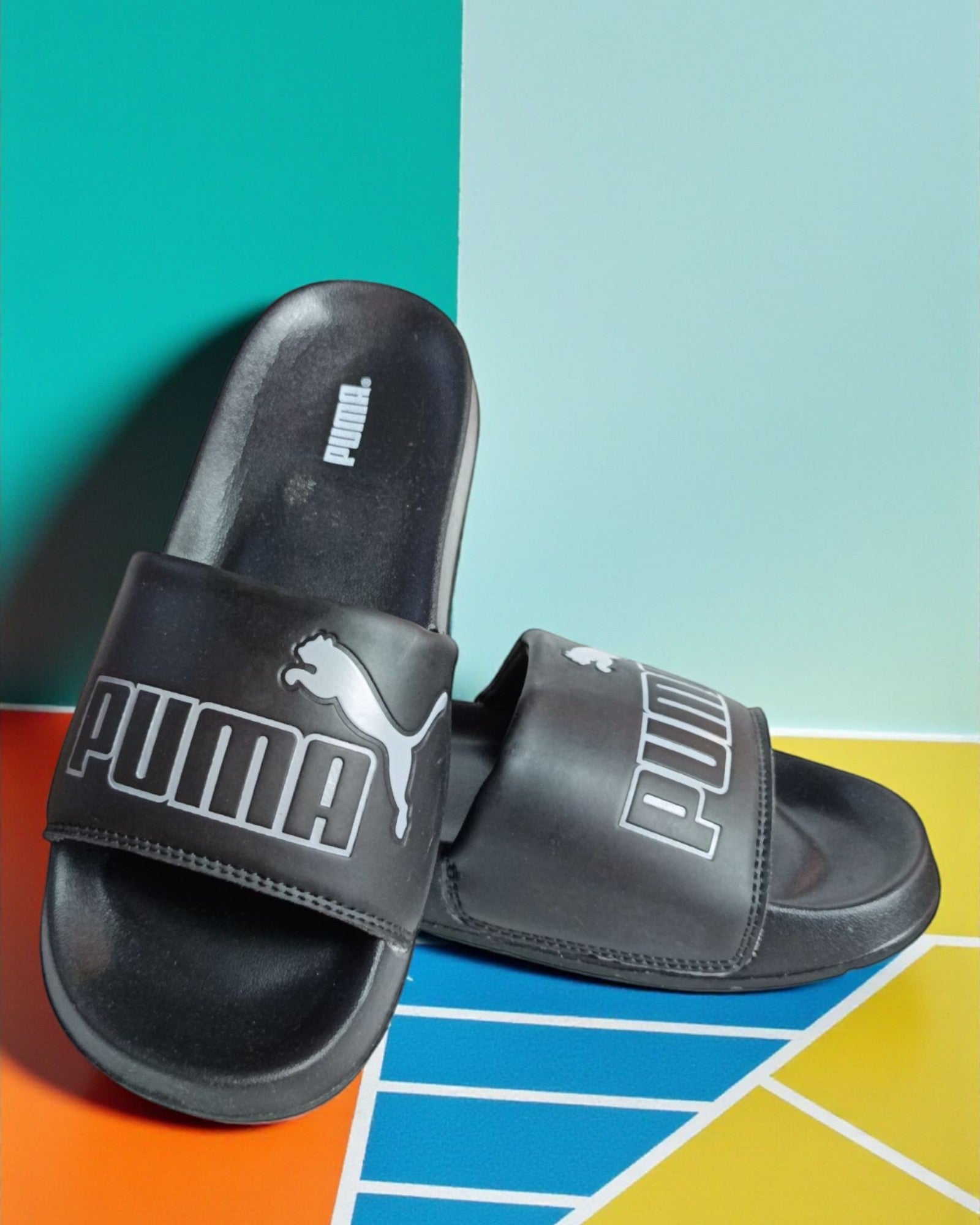 Puma Name and Logo Printed Slipper Black