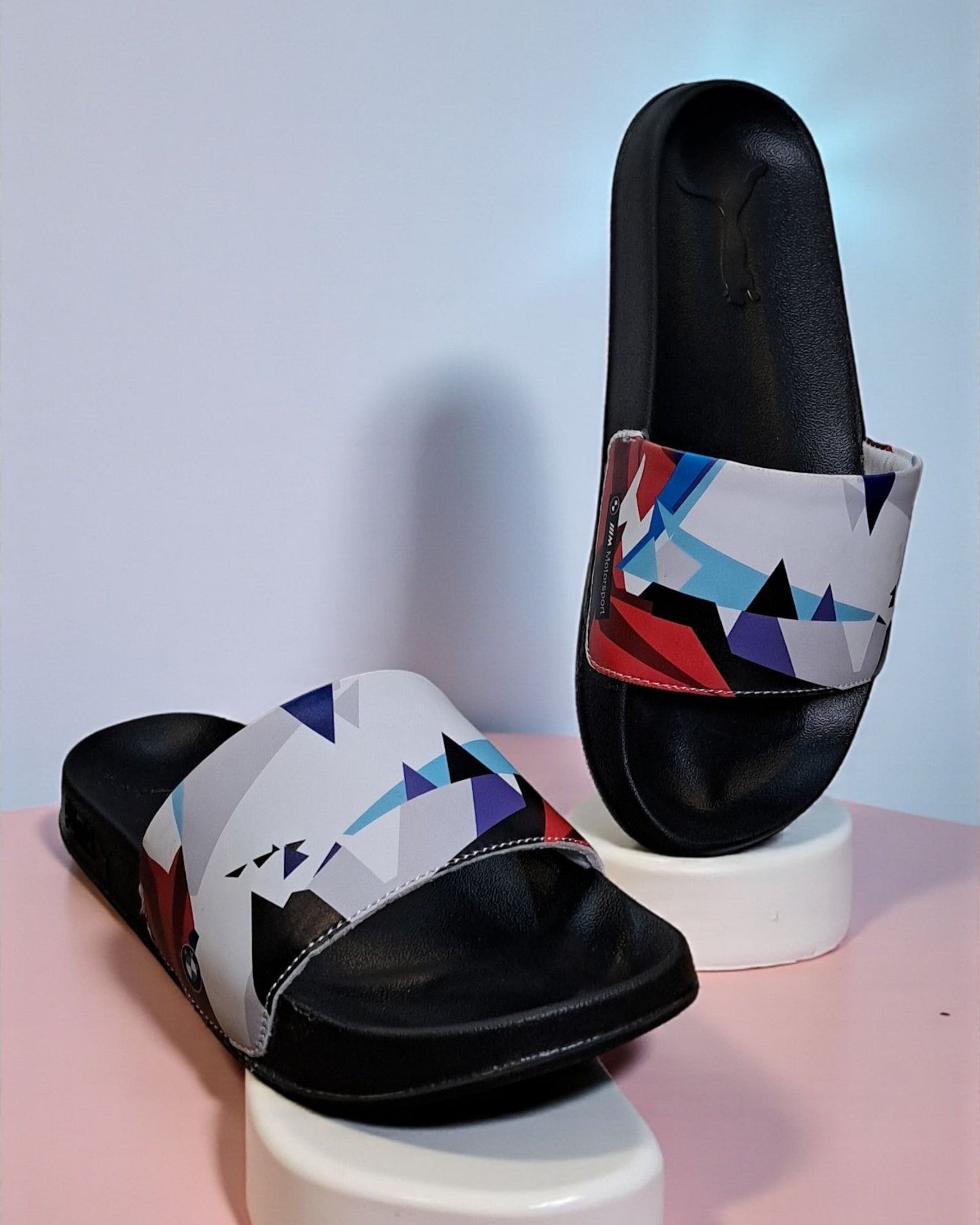 BMW Motor Sport Printed Sliders for Men White Black