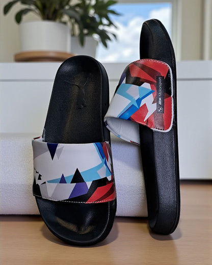BMW Motor Sport Printed Sliders for Men White Black