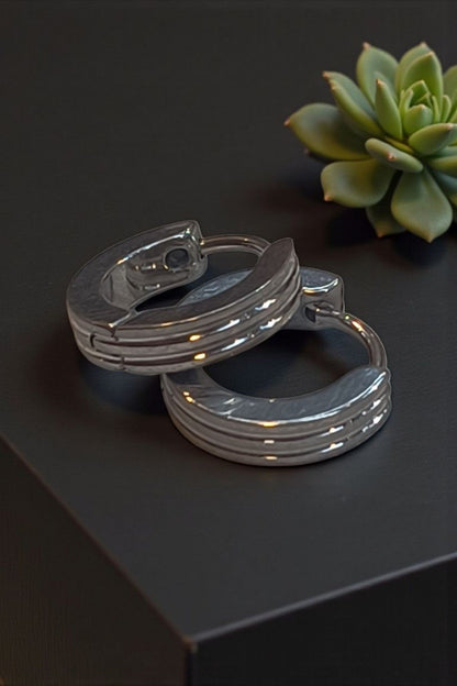 Twin Line Silver Hoop Earring