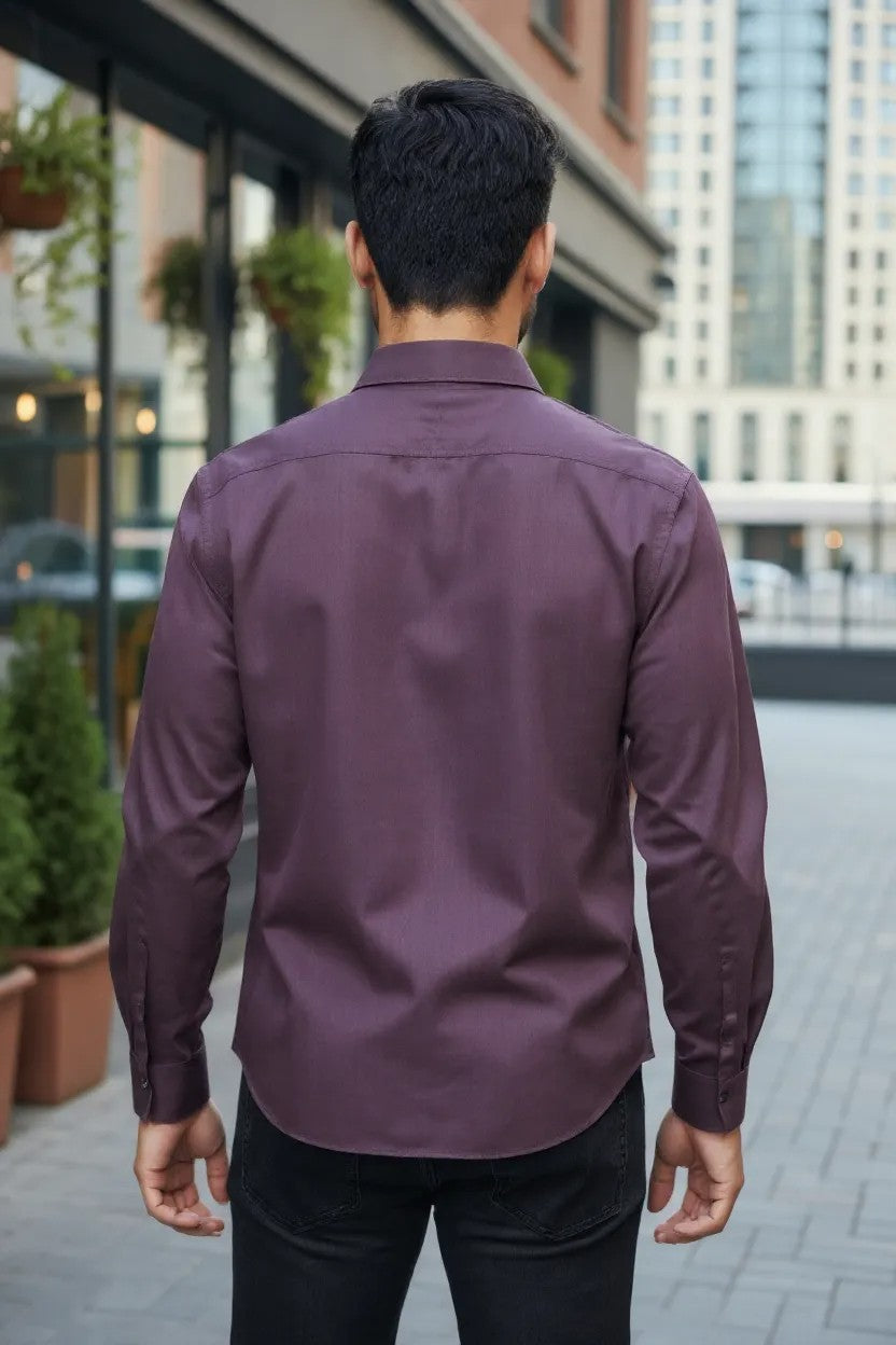OST Lycra Satin Plain Shirt Purple