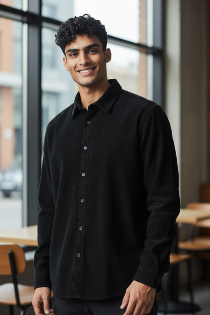 HOM Plain Vertical Woven Shirt Black