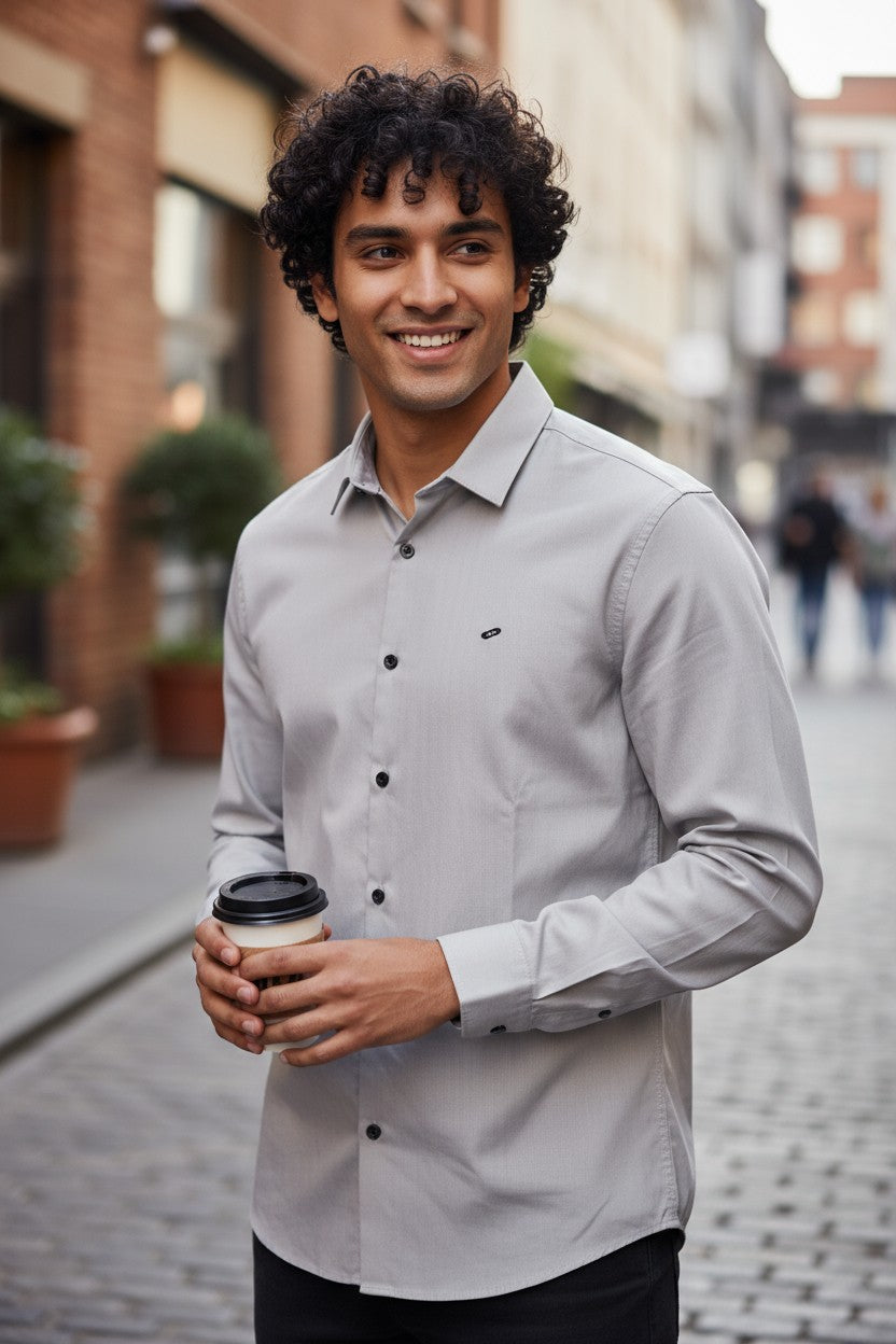 OST Lycra Satin Plain Shirt Grey