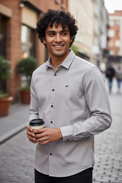 OST Lycra Satin Plain Shirt Grey