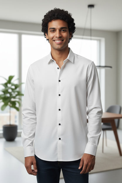 HOM Plain Vertical Woven Shirt White