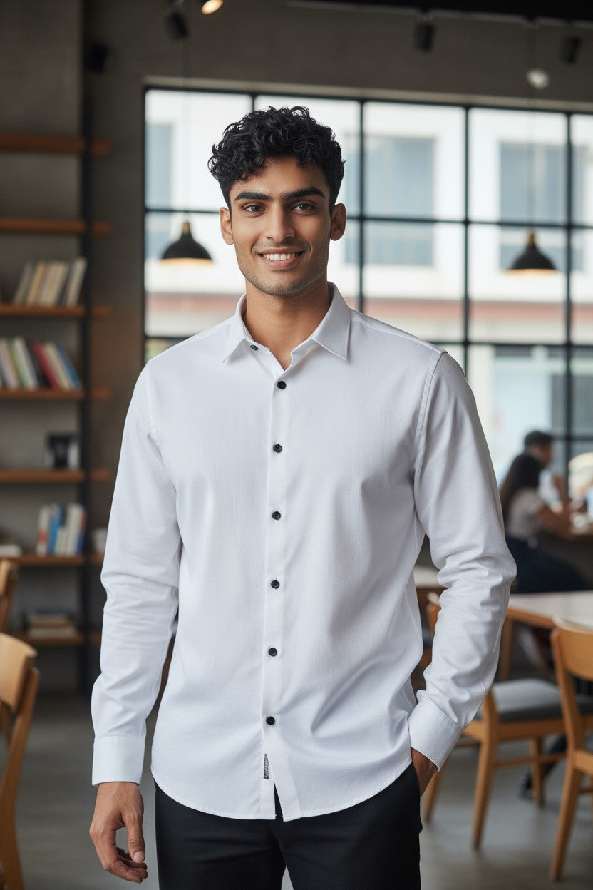 HOM Plain Vertical Woven Shirt White